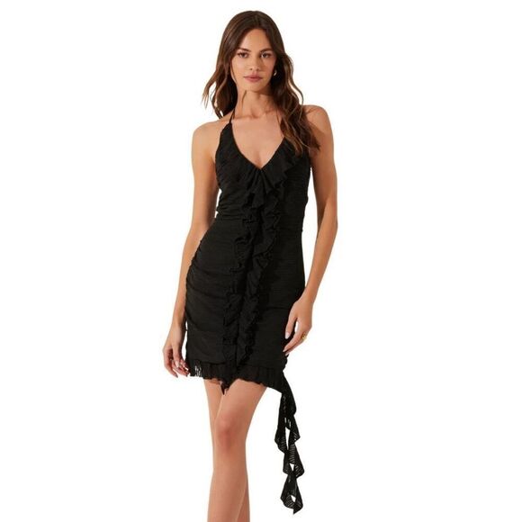 NWT ASTR The Label Revolve Black Ruffle Halter Mini Cocktail Dress Small - Picture 8 of 9